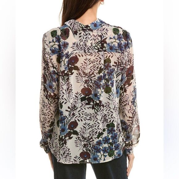 CAbi L Victoria Winter Floral Long Sleeve Front Tuck High Low Long Sleeve Blouse - Picture 2 of 16